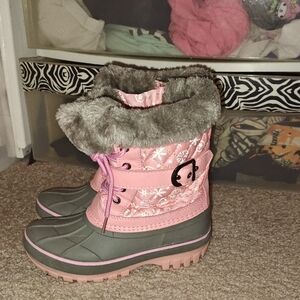 Pink and Gray Snow Boots with Fur Trim